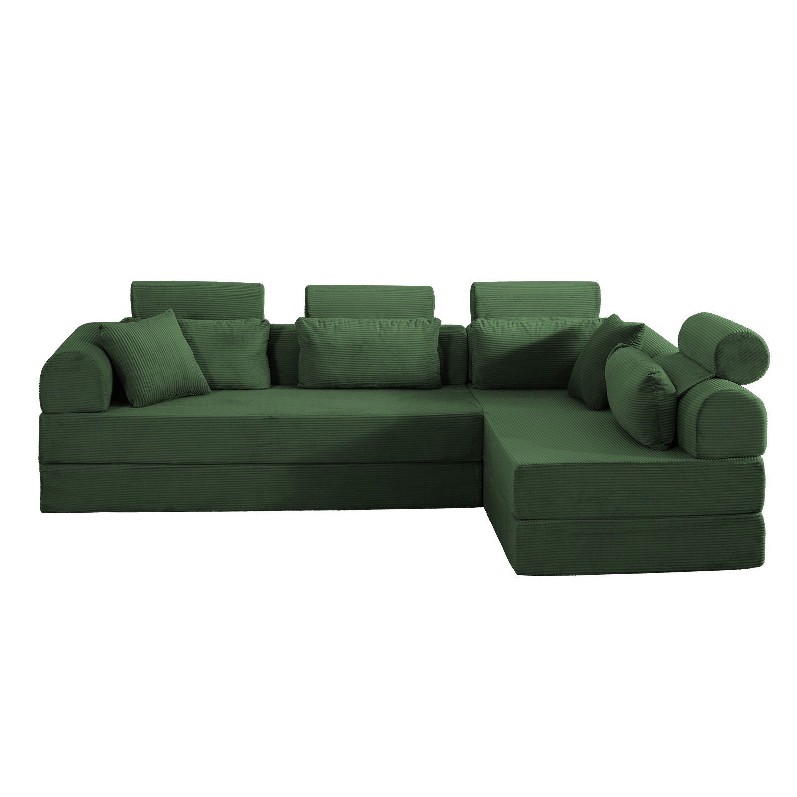 Modular L-shape sectional sofa in green corduroy with chaise by HouseOfZazla on Tampa Home & Garden Store