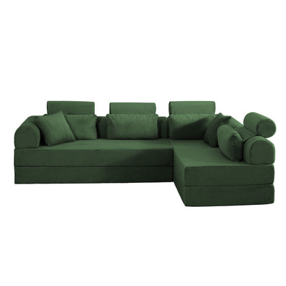 Modular L-shape sectional sofa in green corduroy with chaise by HouseOfZazla on Tampa Home & Garden Store