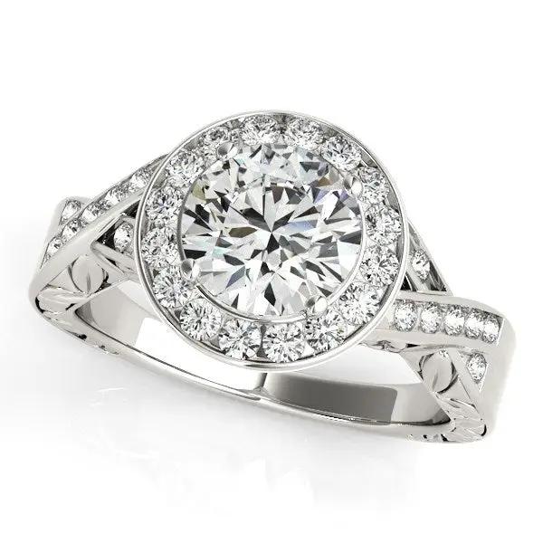 Halo diamond engagement ring in 14k white gold with central diamond, halo and pavé band on Tampa Home & Garden Store