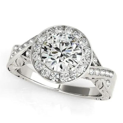 Halo diamond engagement ring in 14k white gold with central diamond, halo and pavé band on Tampa Home & Garden Store