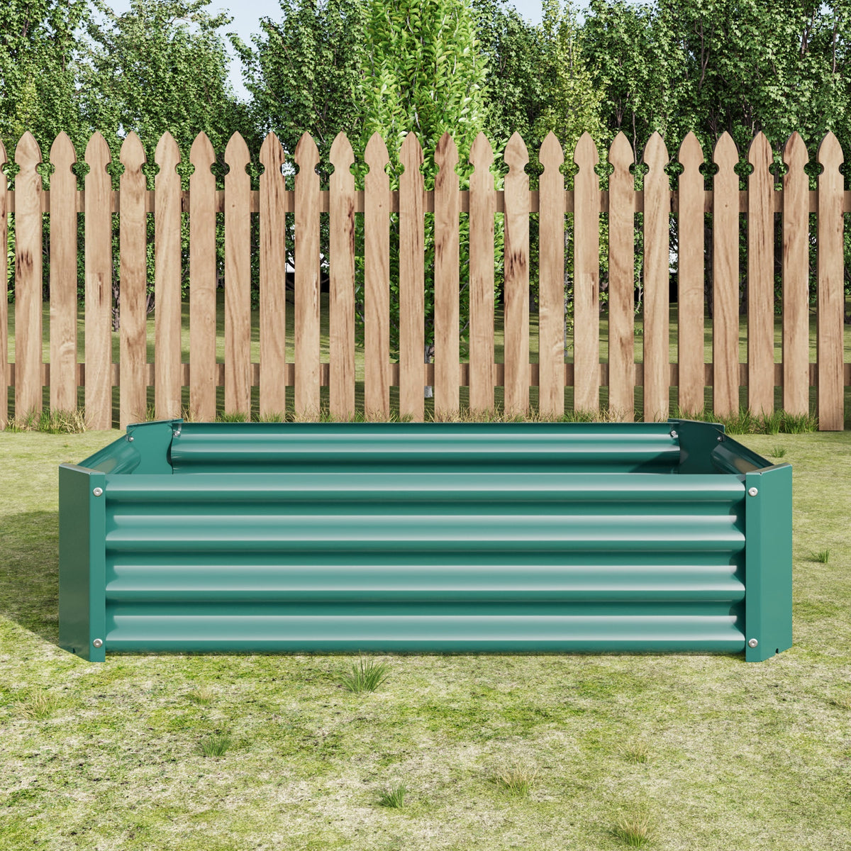 Metal raised garden bed rectangle planter, green steel, 4×2×1 ft on Tampa Home & Garden Store
