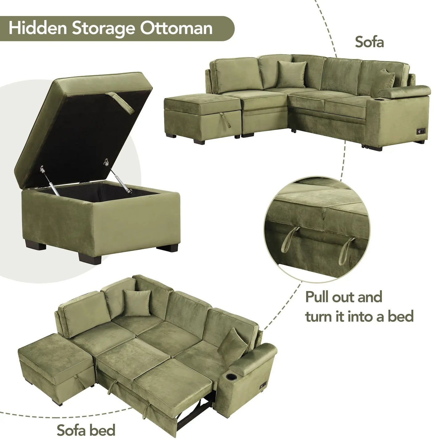 Sleeper Sofa Bed With Storage 2 In 1 Couch