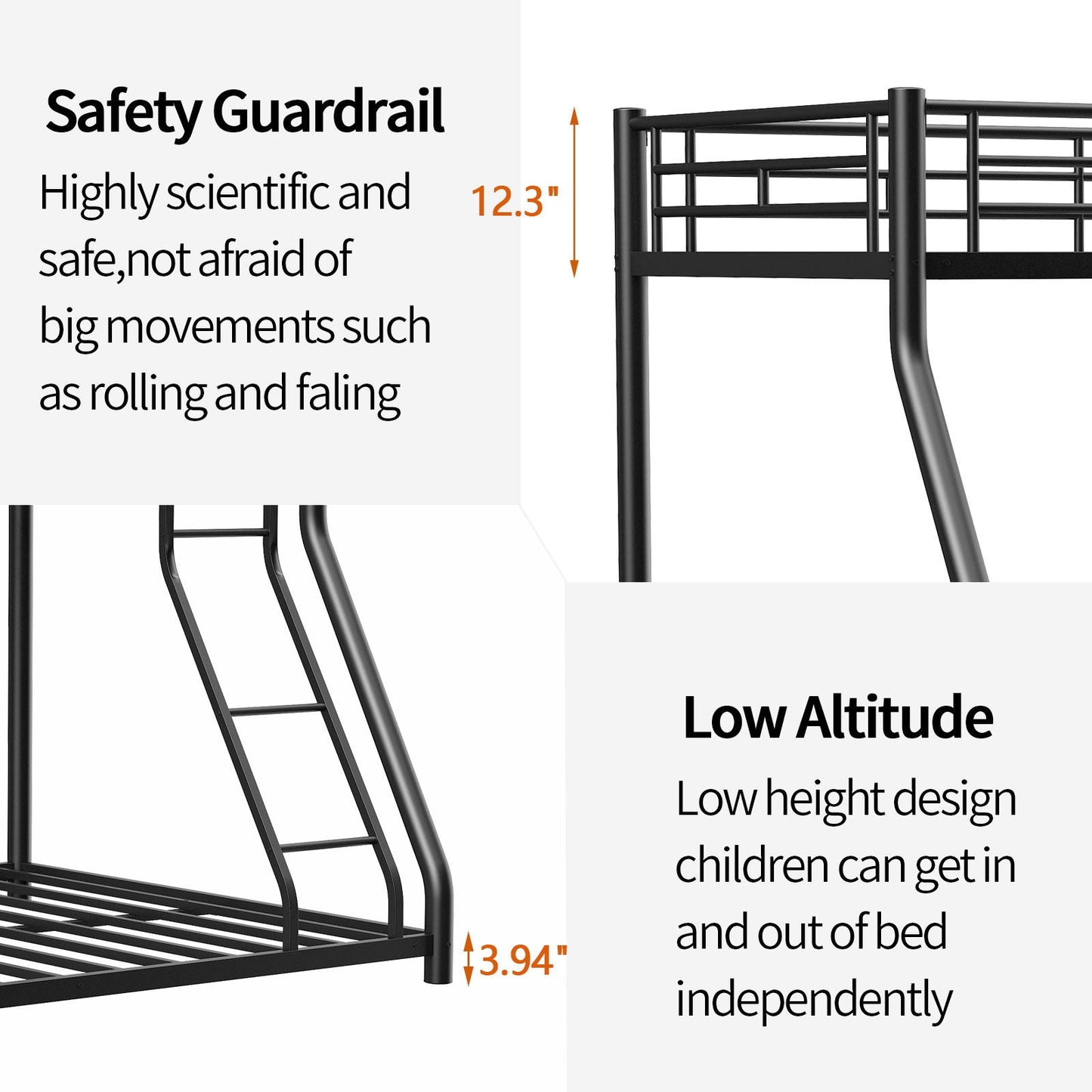 Sturdy Metal Bunk Bed With Ladder and Guardrail