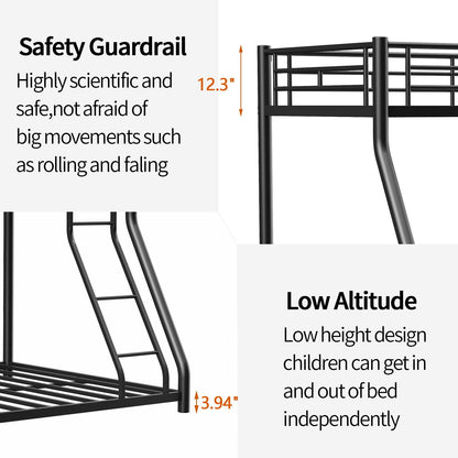 Sturdy Metal Bunk Bed With Ladder and Guardrail