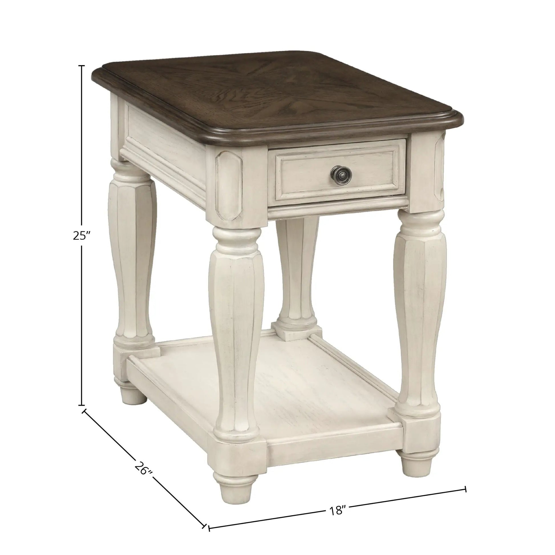 Chairside storage table antique white with dark wood top drawer by Unique Piece Furniture on Tampa Home & Garden Store