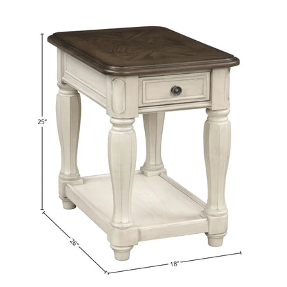 Chairside storage table antique white with dark wood top drawer by Unique Piece Furniture on Tampa Home & Garden Store