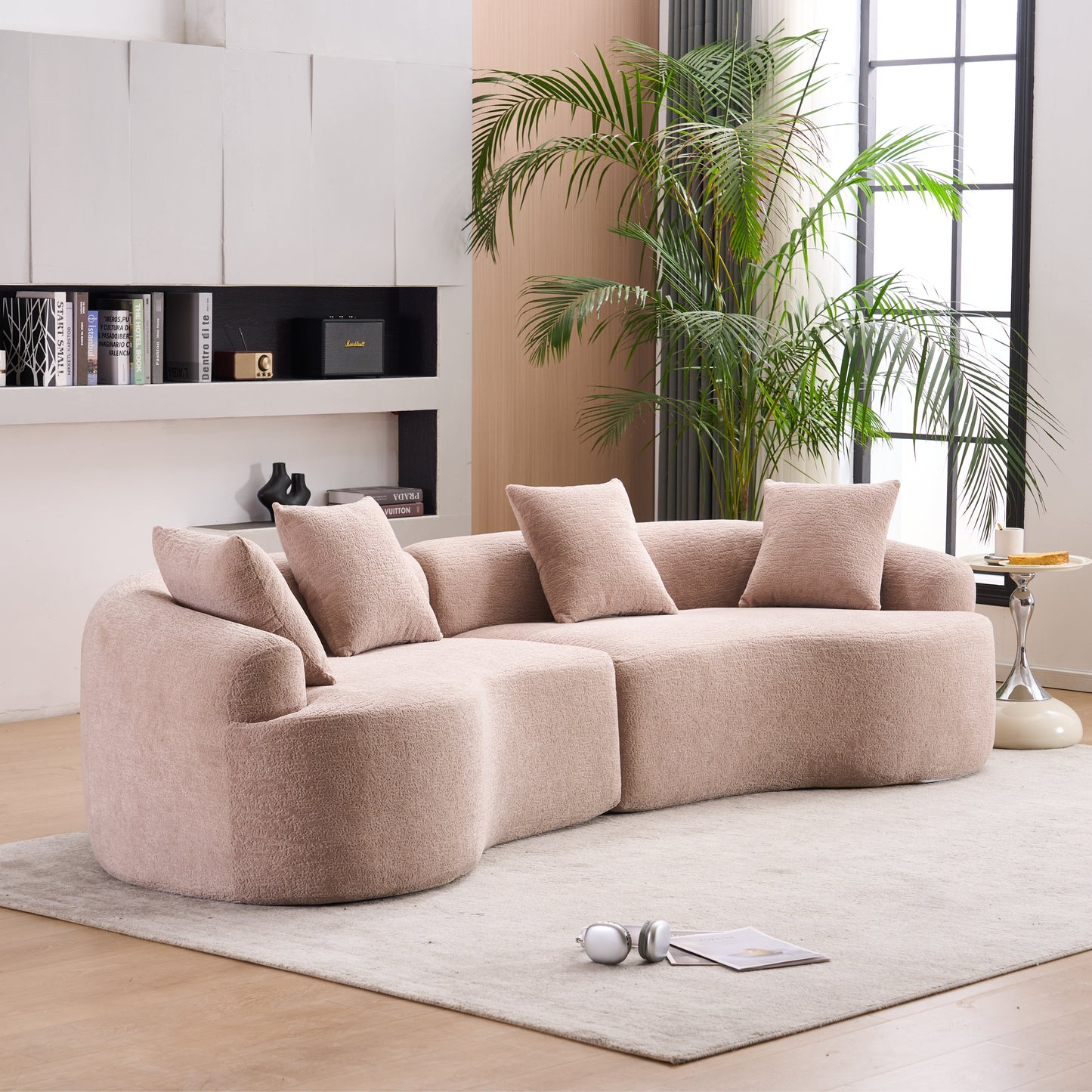 Modular sleeper sectional sofa LY-025, 4-seat, blush pink chenille fabric on Tampa Home & Garden Store