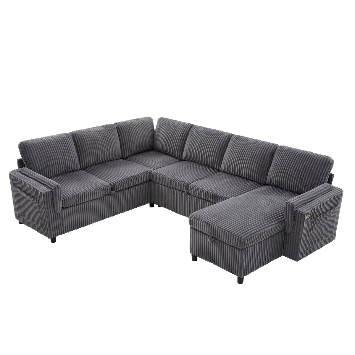 Convertible U-Shaped Sectional Sofa Bed in dark gray corduroy with modular sections and matching ottoman on Tampa Home & Garden Store