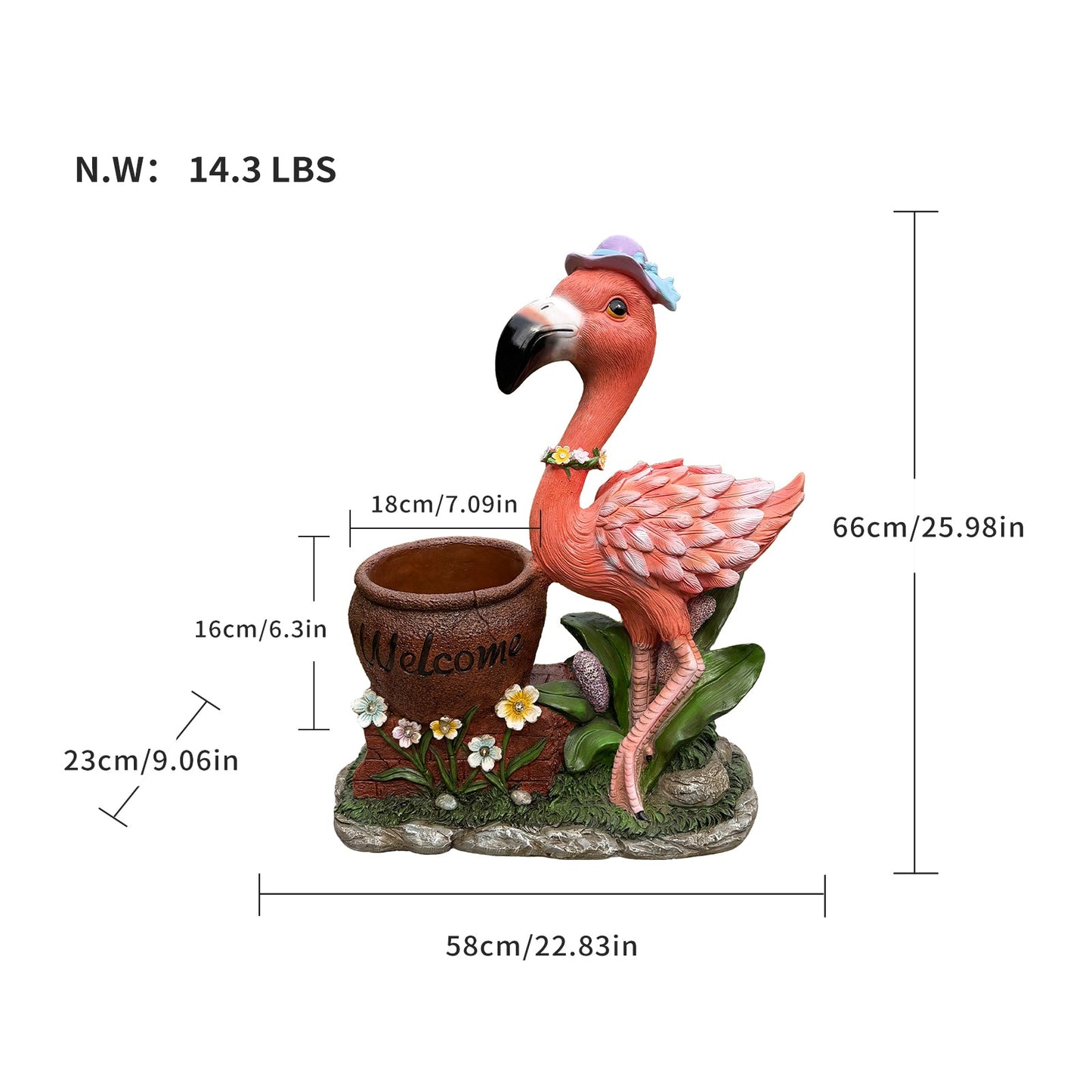 Hand Painted Flamingo Planter and Garden Accent