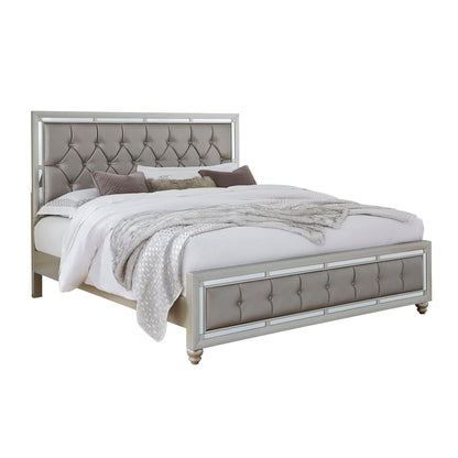 Chloe Panel Bed with tufted gray headboard and mirrored frame on Tampa Home & Garden Store