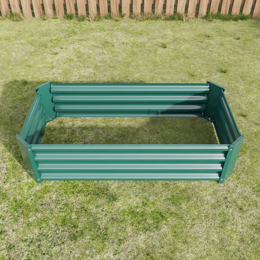 HouseOfZazla metal raised garden bed rectangle planter 4×2×1ft teal green ribbed sides on Tampa Home & Garden Store