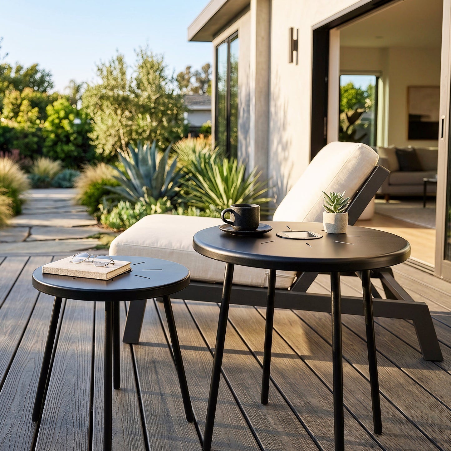a Set of Two Solar Led Nesting Round Side Tables