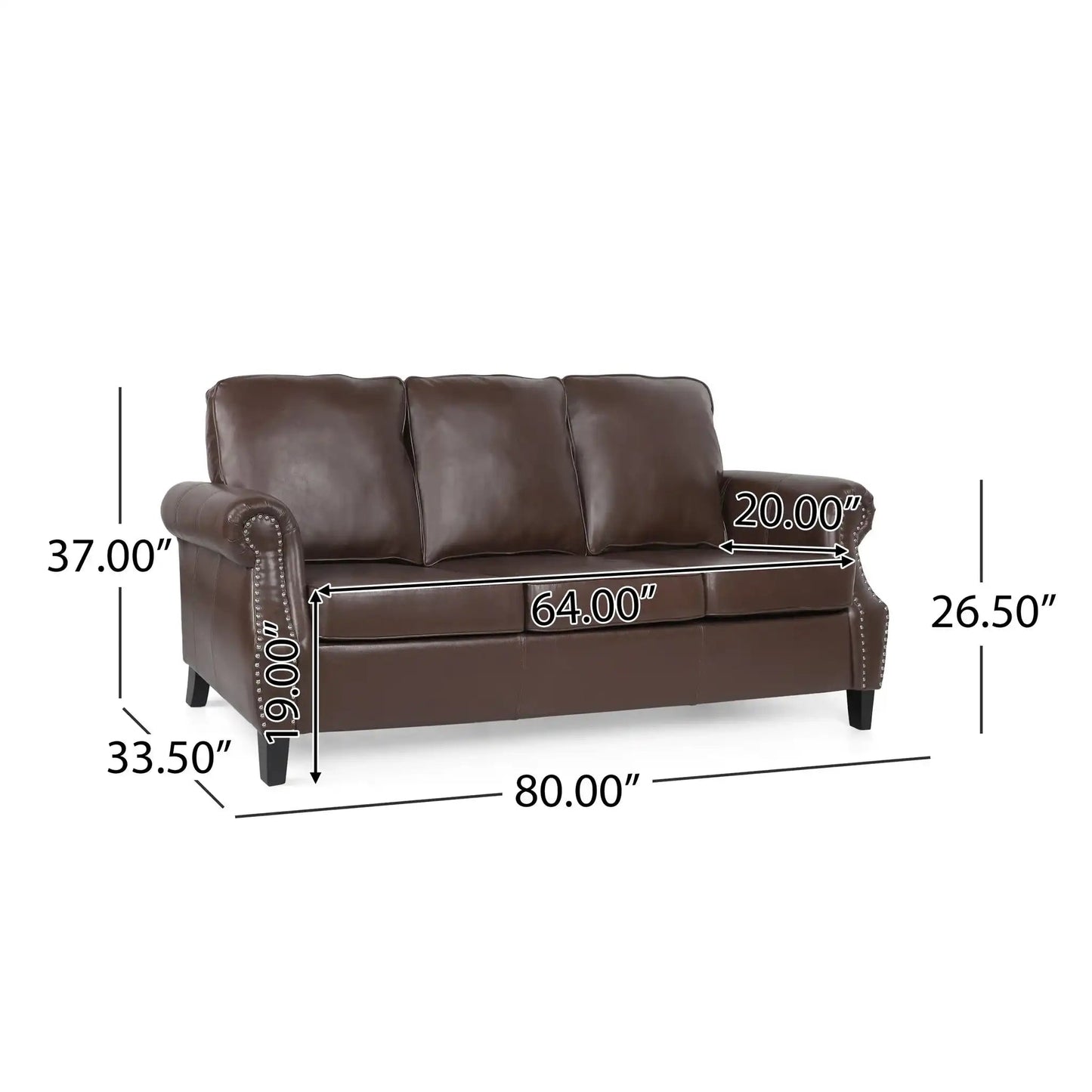 Contemporary 3 Seater Sofa With Nailhead Trim in brown leather by HouseOfZazla on Tampa Home & Garden Store