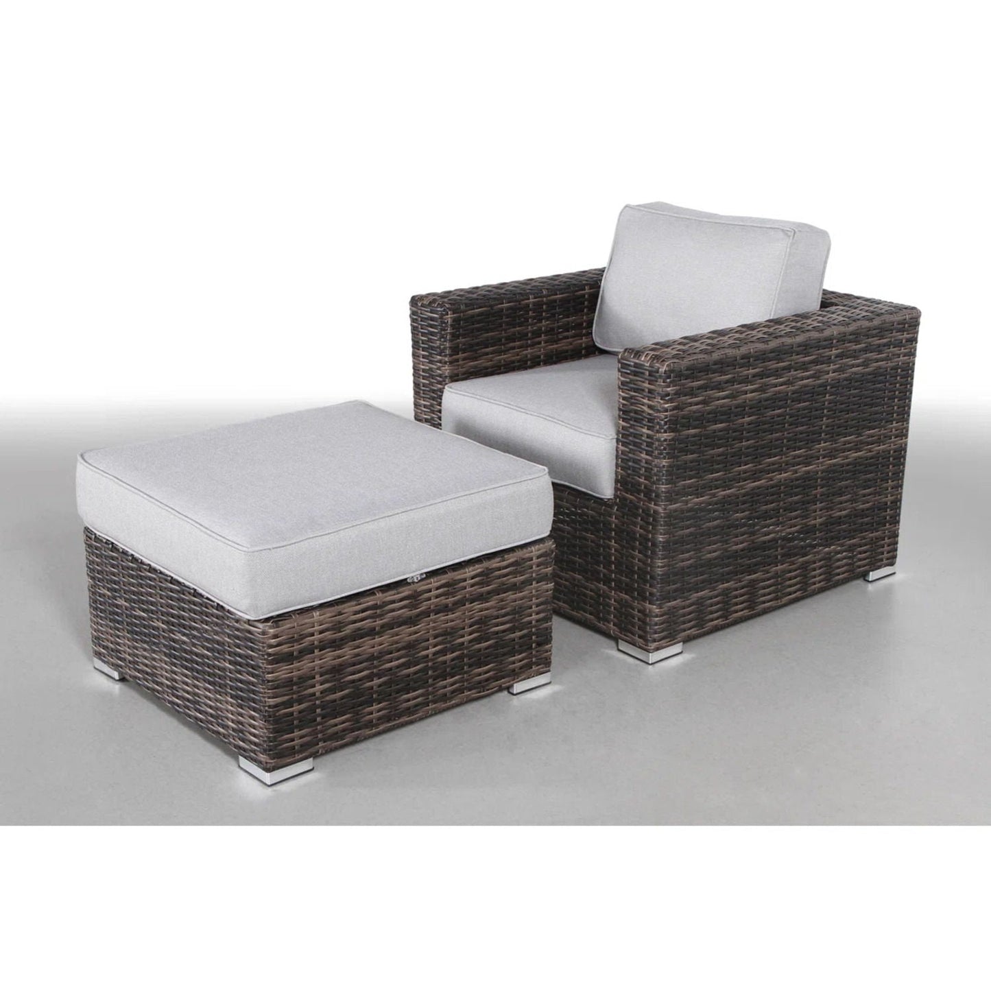 2-Piece outdoor patio chair set with foam cushions; brown rattan, gray cushions on Tampa Home & Garden Store