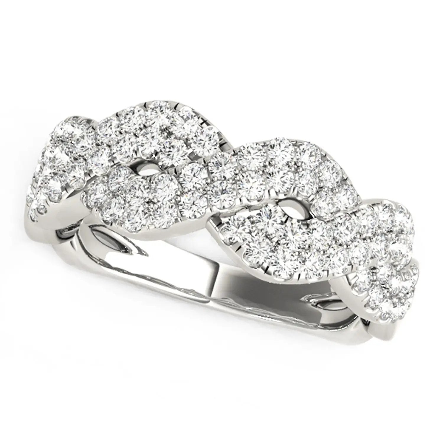 Diamond studded interlocking waves ring, 14k white gold, 5/8 cttw, Bids.com on Tampa Home & Garden Store