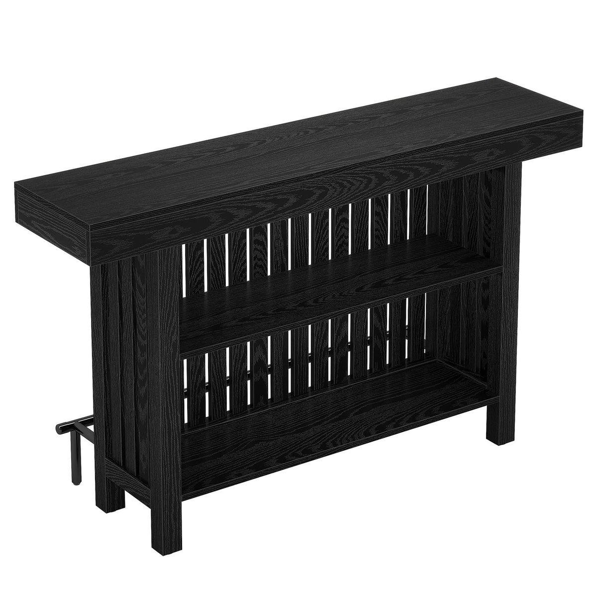 2 Tier Mini Bar Table for Kitchen Black wood grain finish with slatted back on Tampa Home & Garden Store