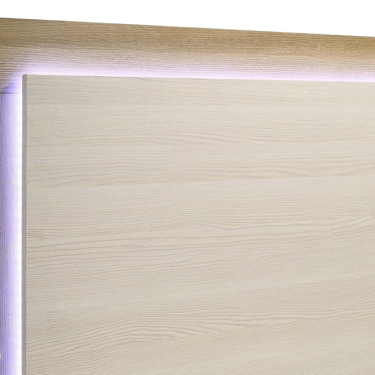 Lincoln LED Panel Bed headboard in light oak with purple LED glow and touch-light control on Tampa Home & Garden Store