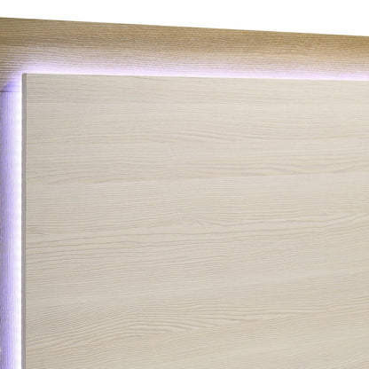 Lincoln LED Panel Bed headboard in light oak with purple LED glow and touch-light control on Tampa Home & Garden Store