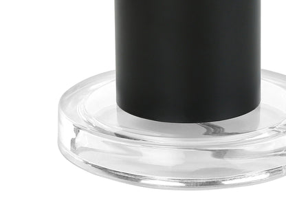 Contemporary table lamp with adjustable lighting black cylindrical body on clear glass base on Tampa Home & Garden Store