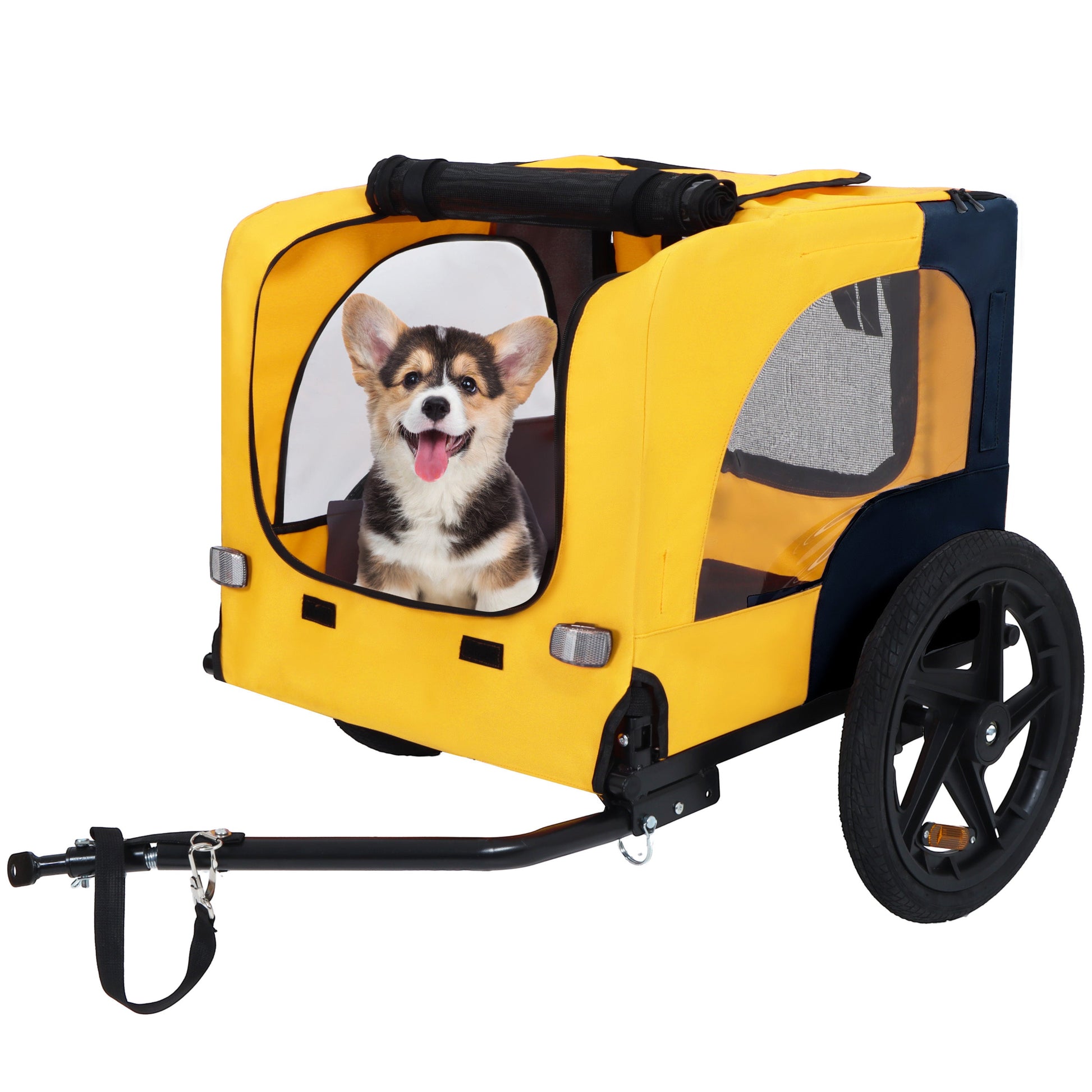 Pet Bike Trailer Dog Cart by HouseOfZazla, yellow navy panels, fits medium dogs up to 66 lbs on Tampa Home & Garden Store