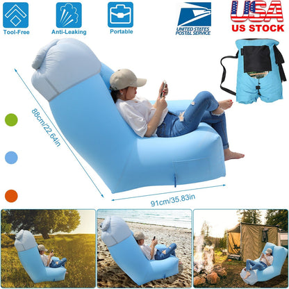 GemGear Inflatable Lounger Air Sofa Chair in blue with portable bag, waterproof anti-leak on Tampa Home & Garden Store