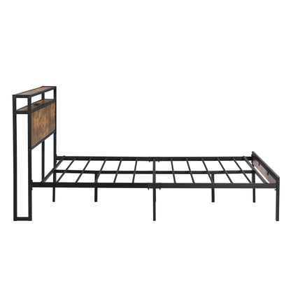 Platform bed frame with wooden headboard and footboard, black metal frame, USB liner Unique Piece on Tampa Home & Garden Store