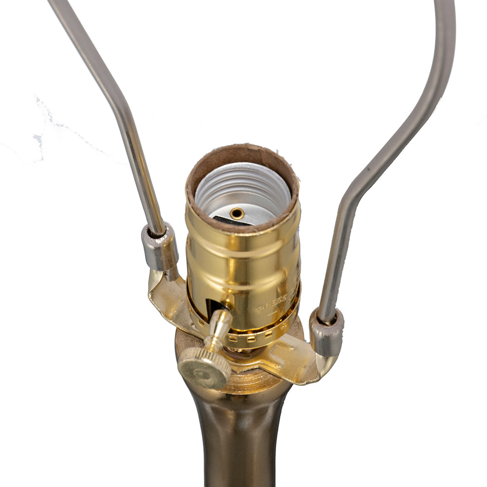 D15x29 Table Lamp brass socket with gray harp arms for glass drum shade on Tampa Home & Garden Store