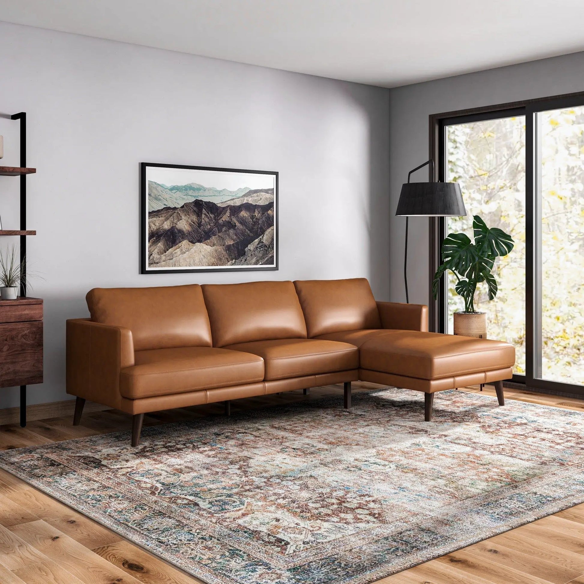Lore high quality L-shaped stationary tan leather sectional by Unique Piece Furniture on Tampa Home & Garden Store