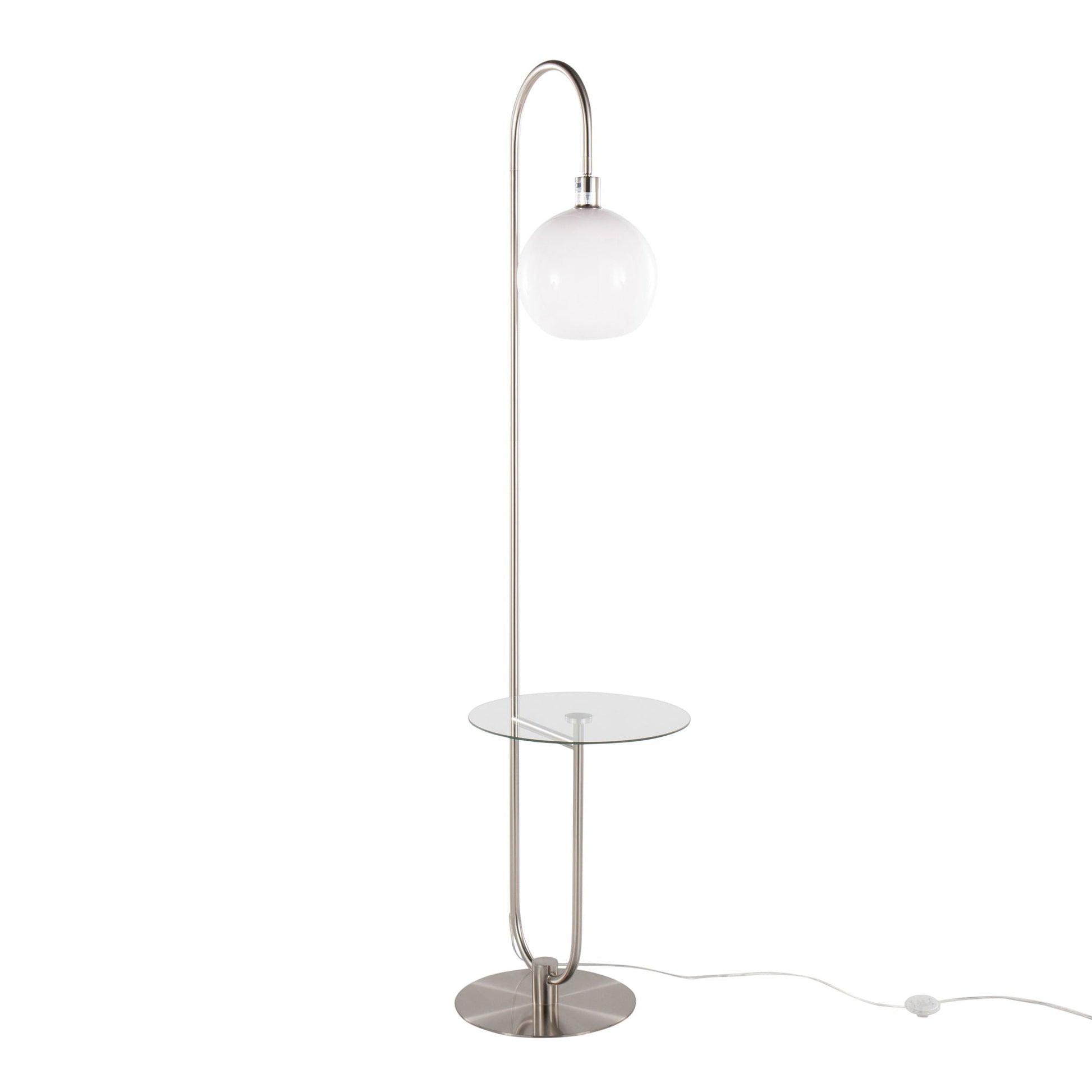 Trombone floor lamp by HouseOfZazla with chrome arc and frosted glass globe shade on Tampa Home & Garden Store