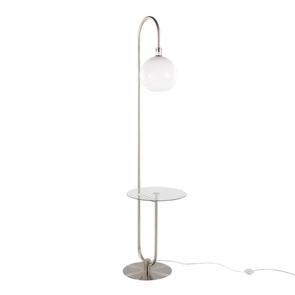 Trombone floor lamp by HouseOfZazla with chrome arc and frosted glass globe shade on Tampa Home & Garden Store
