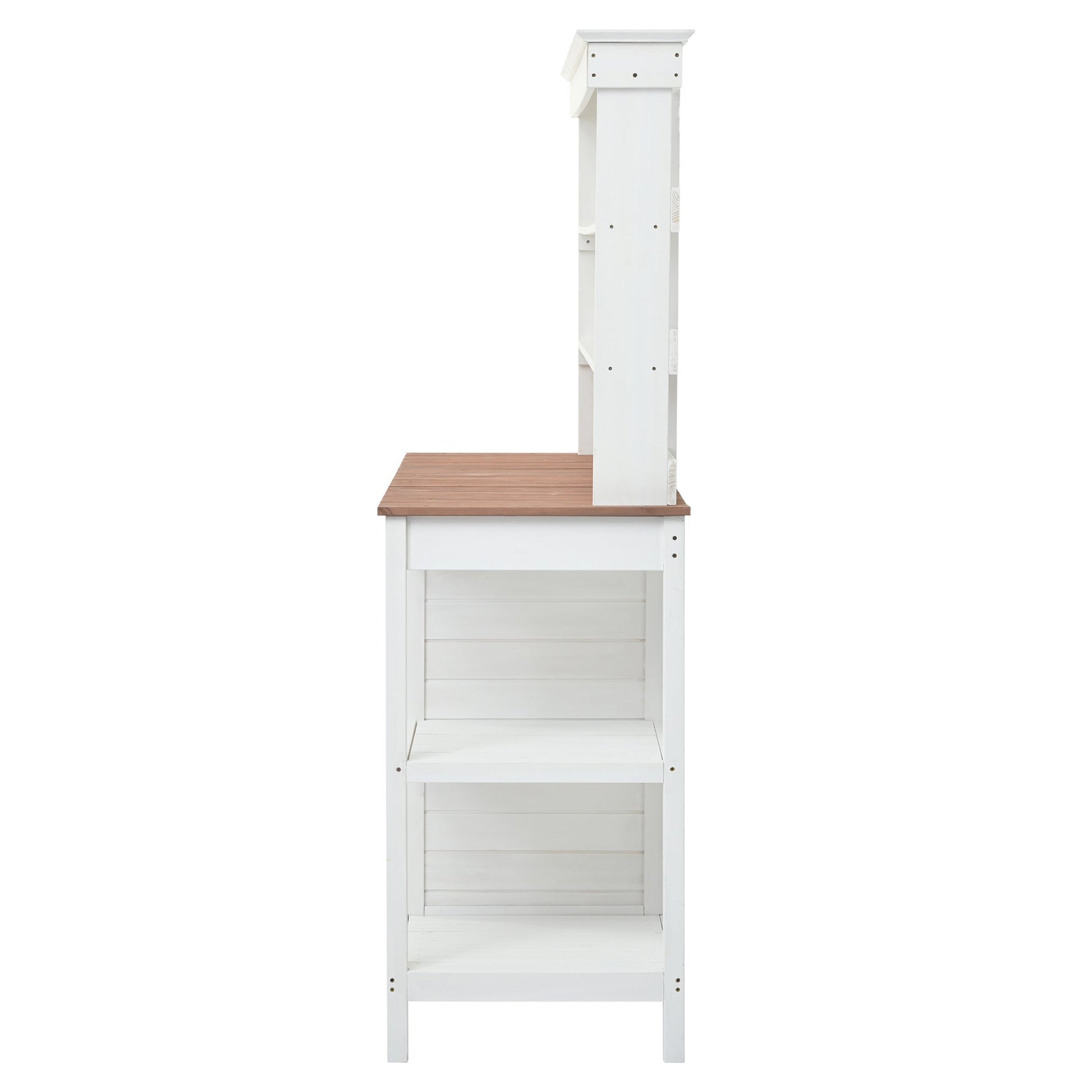 Topmax 66in farmhouse wooden potting bench, white frame with brown top, HouseOfZazla on Tampa Home & Garden Store