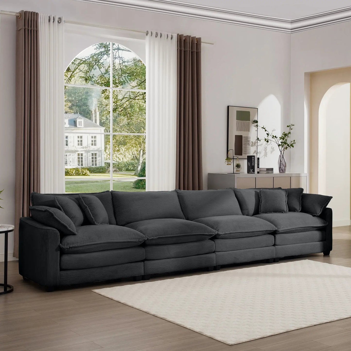 Modern Upholstered 4 Seater Sofa With Pillows