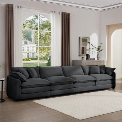Modern Upholstered 4 Seater Sofa With Pillows