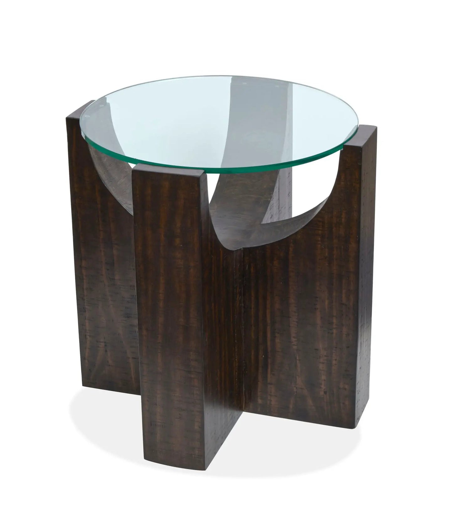 Beckham end table with round glass top and dark wood legs by Unique Piece Furniture on Tampa Home & Garden Store