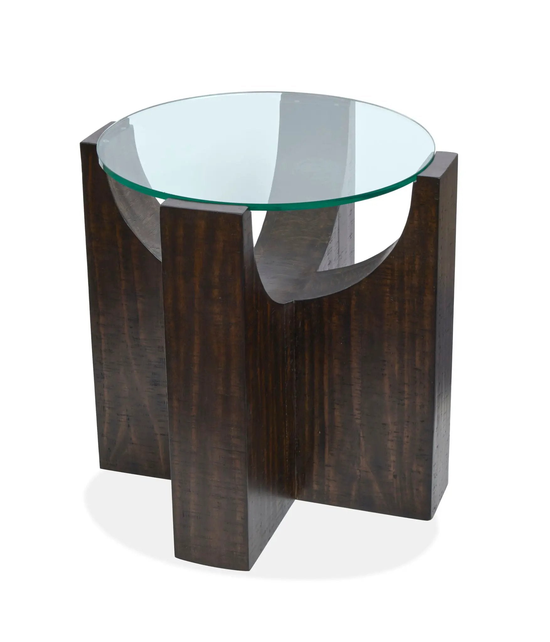 Beckham end table with round glass top and dark wood legs by Unique Piece Furniture on Tampa Home & Garden Store