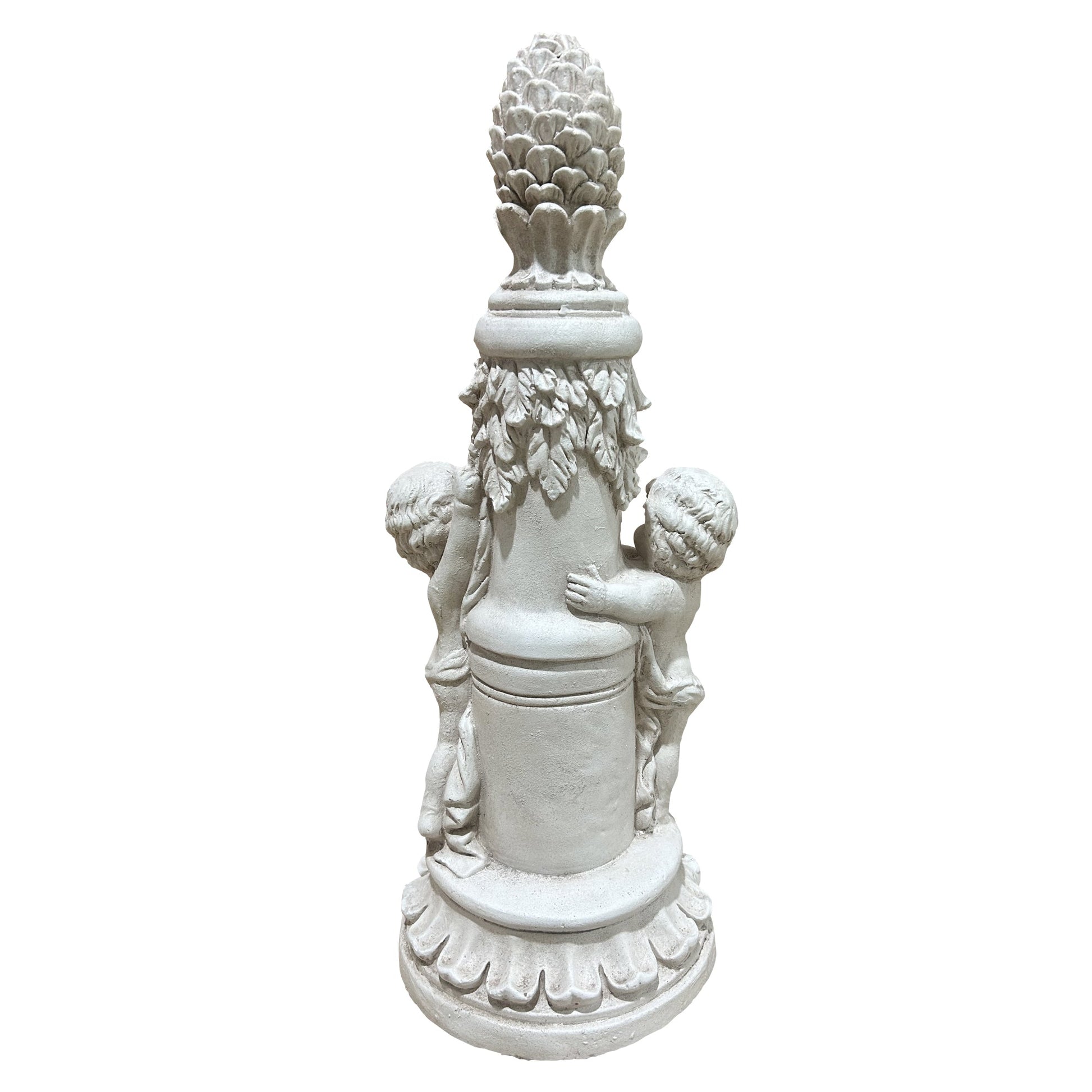 Climbing Children Garden Statue by HouseOfZazla, weathered stone, two kids on a pedestal on Tampa Home & Garden Store