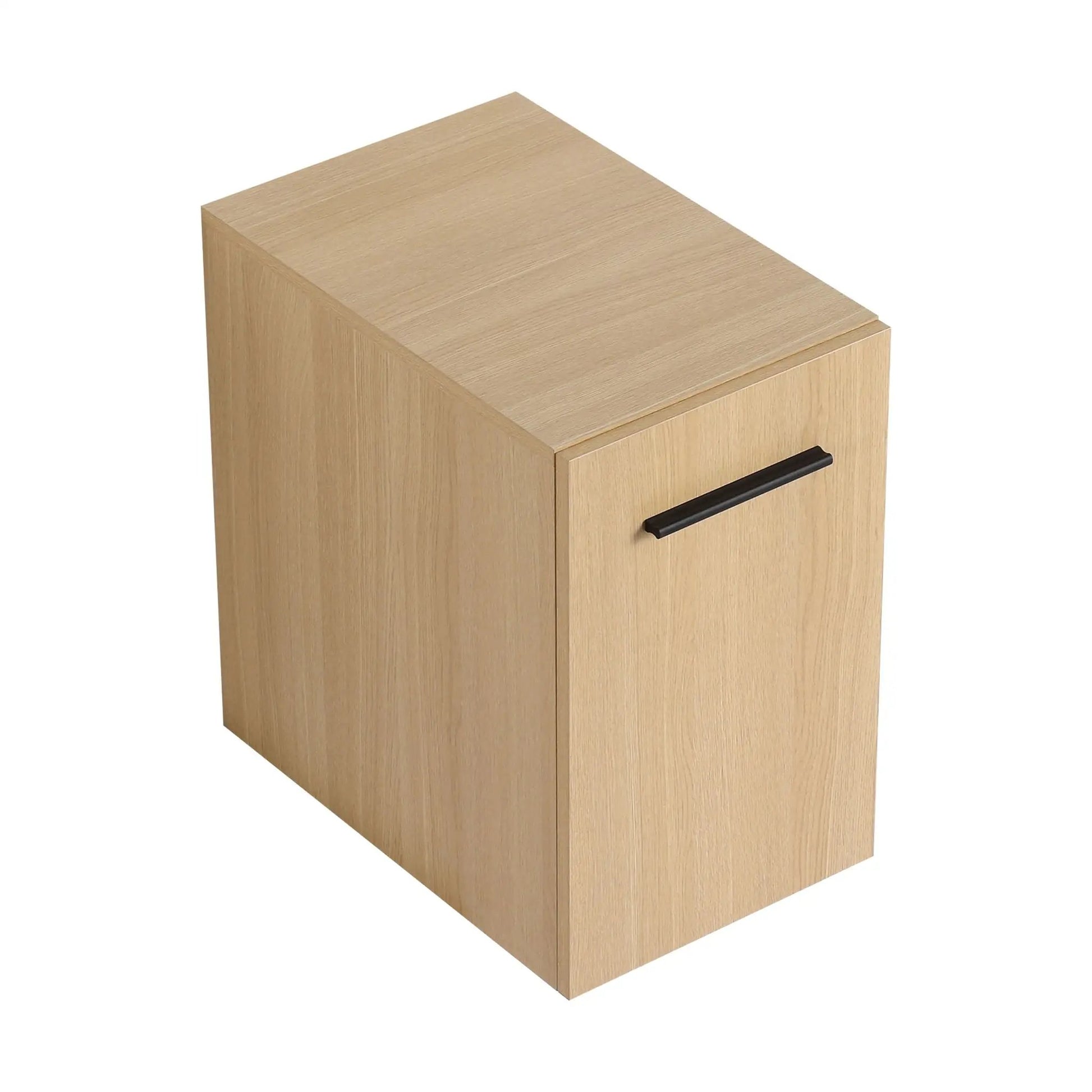 Floating bathroom vanity base cabinet single door wall-mounted light oak with black bar handle on Tampa Home & Garden Store