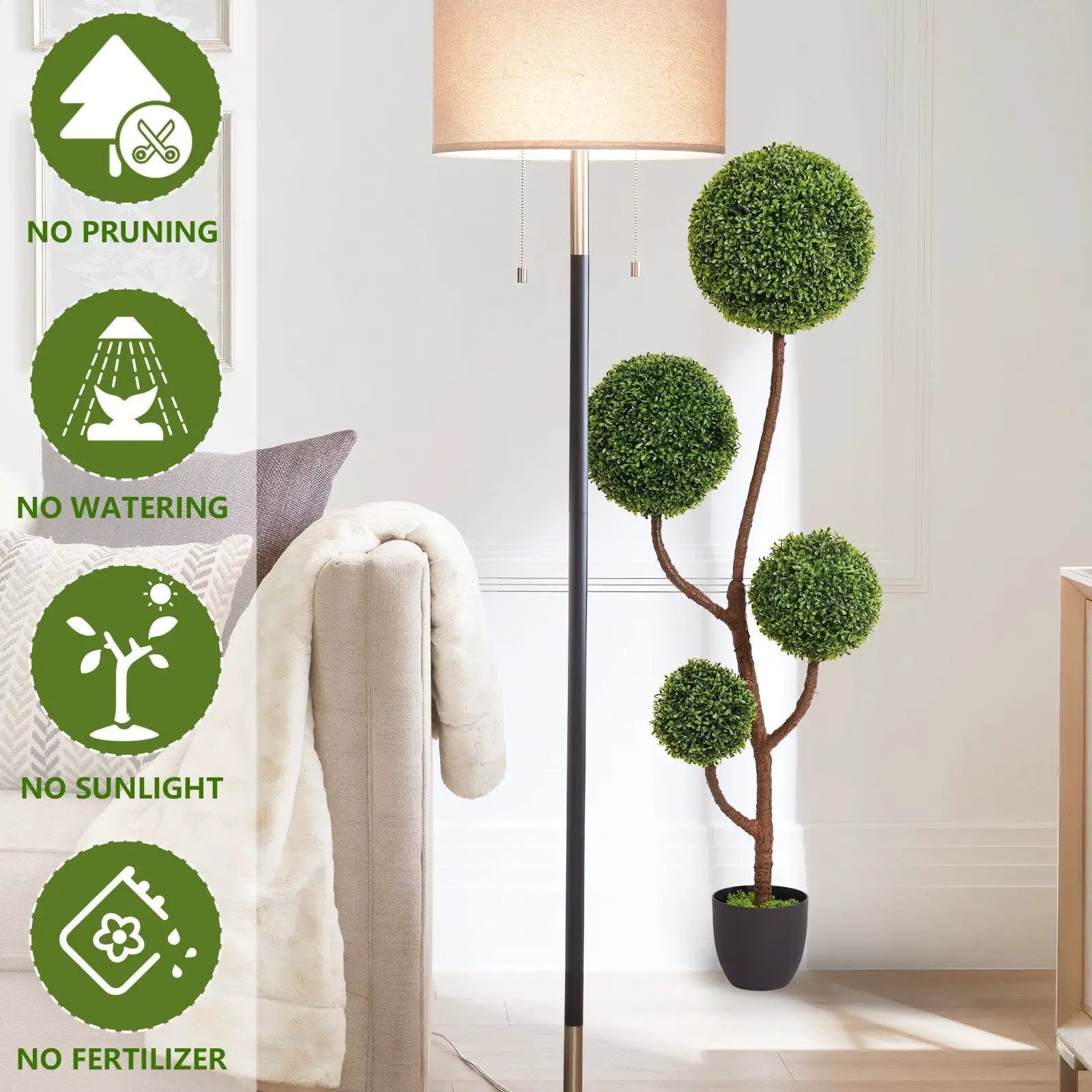 Artificial boxwood topiary tree triple-ball, 150 cm, green foliage in pot on Tampa Home & Garden Store