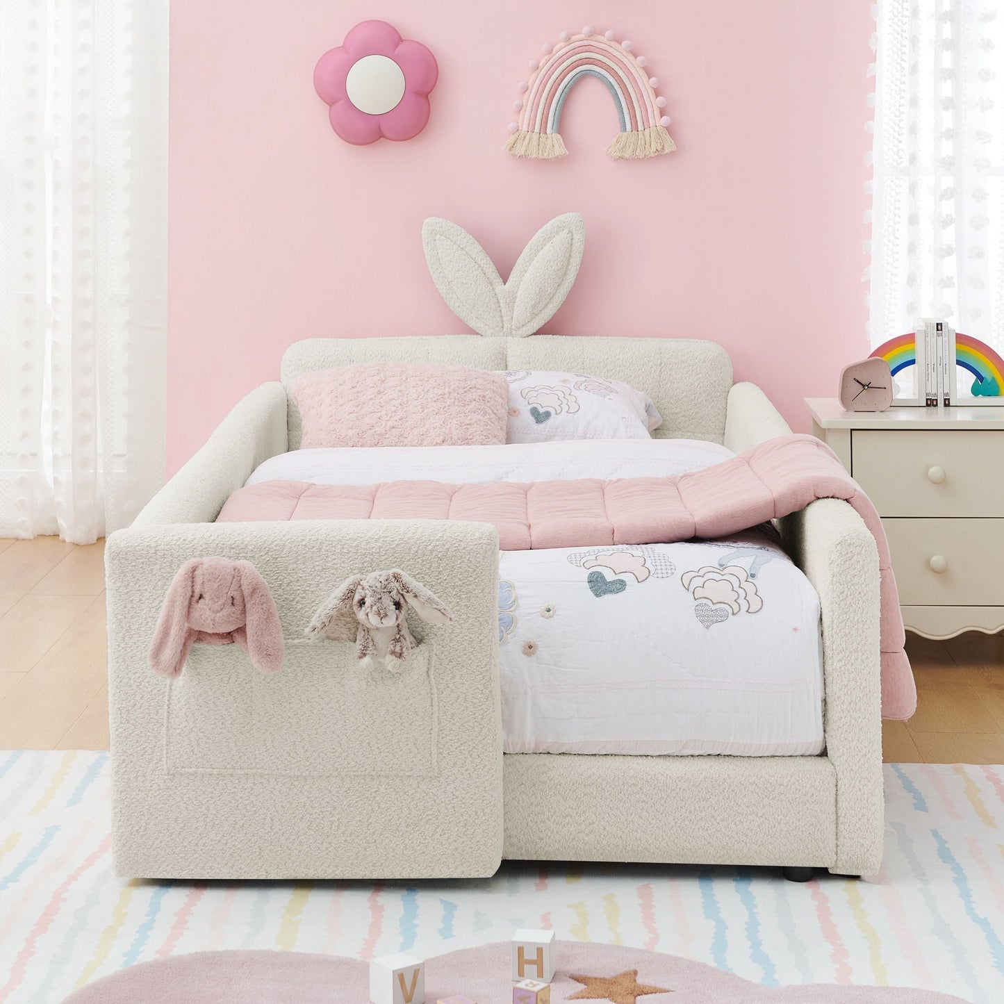 Cute Rabbit Ear Platform Bed and Safety Rail