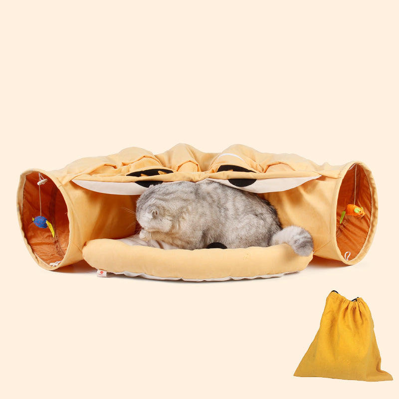 Four Seasons cat tunnel bed in orange plush with dual side tunnels by Sell My Stuff on Tampa Home & Garden Store
