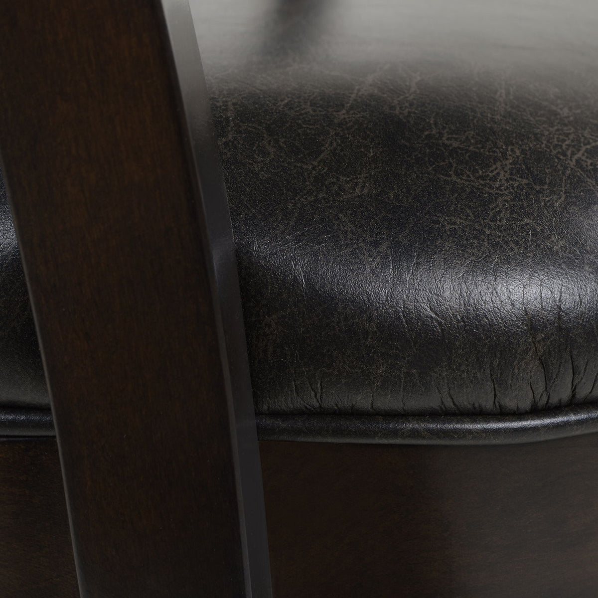 Swivel counter height bar stool with high back, dark hardwood frame, black leather-look seat on Tampa Home & Garden Store
