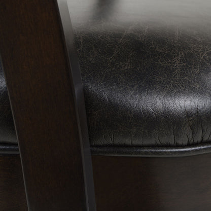 Swivel counter height bar stool with high back, dark hardwood frame, black leather-look seat on Tampa Home & Garden Store