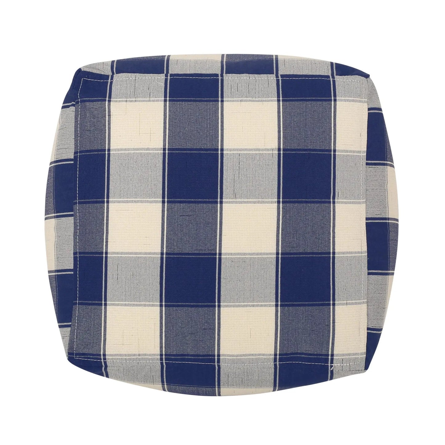 Connor checkered square pouf in ivory and navy fabric, accent ottoman on Tampa Home & Garden Store