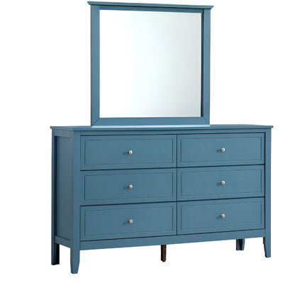 Spacious 6 Drawer Dresser with blue finish, metal hardware and matching mirror (2-piece) on Tampa Home & Garden Store