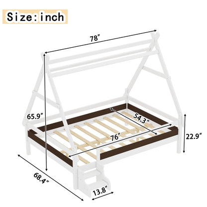 Full House Platform Bed with Stairs white solid wood frame by HouseOfZazla on Tampa Home & Garden Store