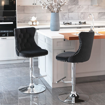Swivel adjustable height barstools in black tufted upholstery with chrome bases, set of 2 on Tampa Home & Garden Store