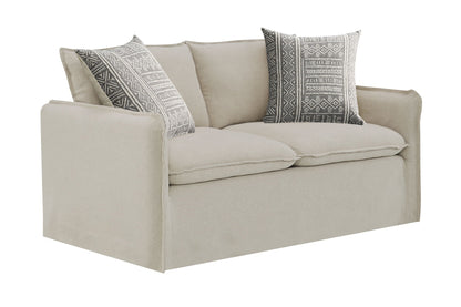 Classic Beige Linen Sofa and Toss Pillows