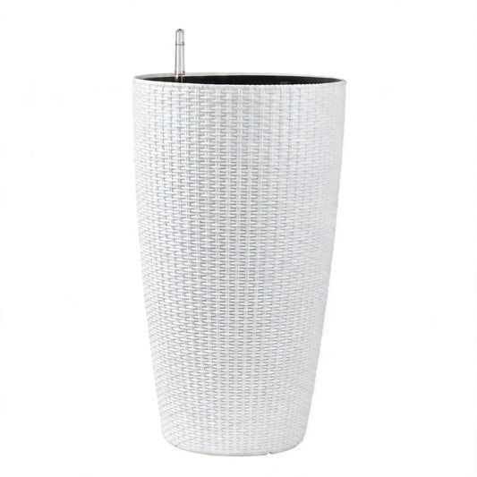 Tall planters set of 3, white woven exterior, black interior, water level monitor on Tampa Home & Garden Store