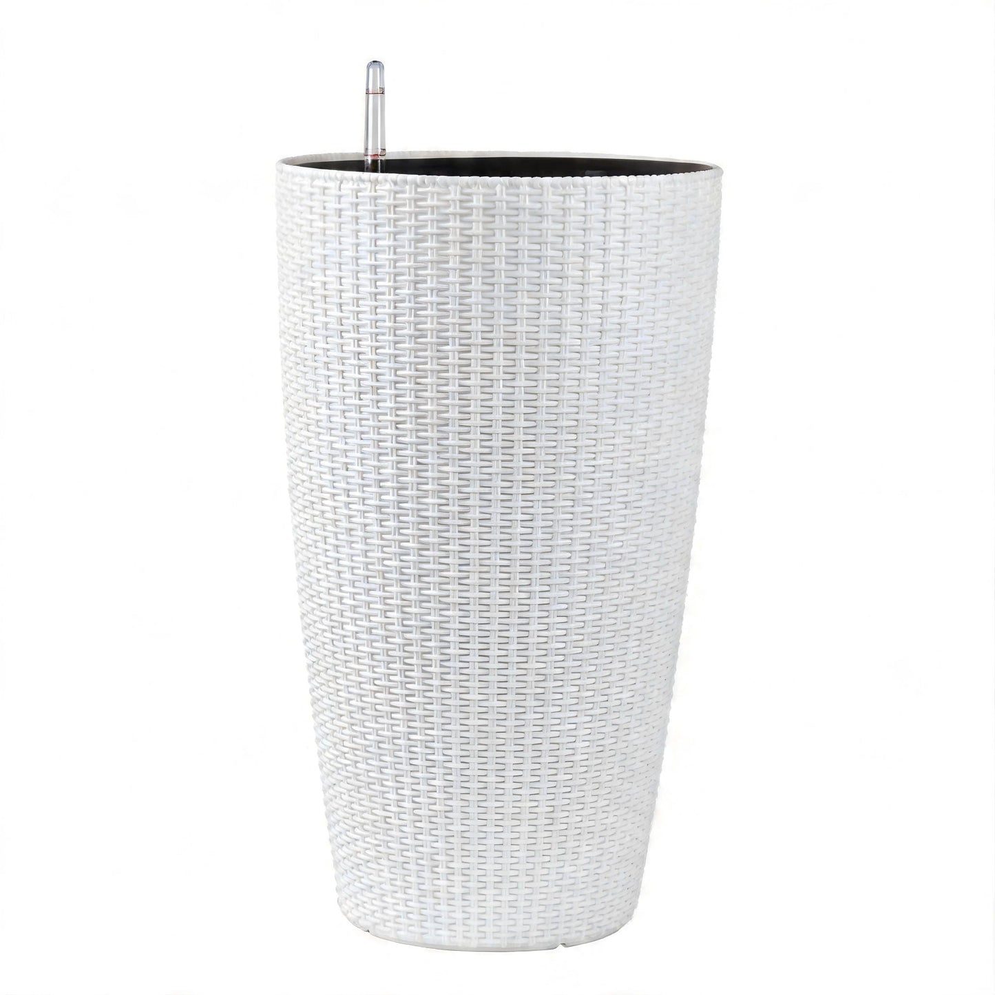 Set of four tall white wicker planters with water monitor and auto watering by HouseOfZazla on Tampa Home & Garden Store