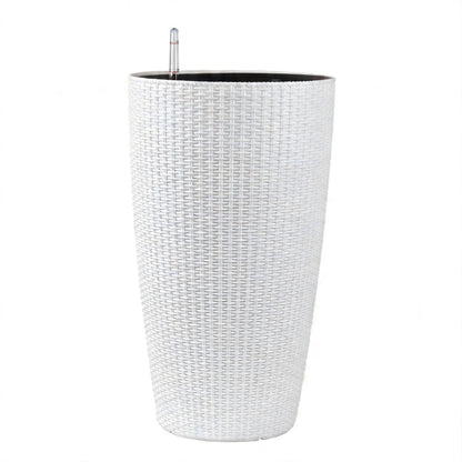 Set of four tall white wicker planters with water monitor and auto watering by HouseOfZazla on Tampa Home & Garden Store